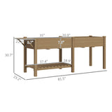 Outsunny 7.8' x 2' x 2.6' Elevated Wooden Planter Bed with Side Table, Shelf, Bed Liner & Drain Holes, Tan