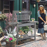 Outsunny 39" Wooden Potting Table with Sliding Tabletop, Dry Sink, Storage Shelf, Gray