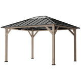 Outsunny 10' x 16' Wood Frame Gazebo with Hardtop Galvanized Steel Roof, UPF50+ Sun Protection, Clear Roof Top, Light Walnut