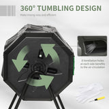 Outsunny Tumbling Compost Bin, Dual Chamber Rotating Composter, 43 Gallon, Green