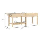 Outsunny 7.8' x 2' x 2.6' Elevated Wooden Planter Bed with Side Table, Shelf, Bed Liner & Drain Holes, Natural