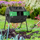 Outsunny Tumbling Compost Bin, Dual Chamber Rotating Composter, 43 Gallon, Green