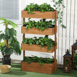 Outsunny Wooden Elevated Planter Bed, 4-Tier with Bed Liners, Self-Draining, Natural