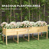 Outsunny 7.4' x 1.8' x 2.6' Elevated Wooden Planter Bed with Bed Liner & Drain Holes, Natural