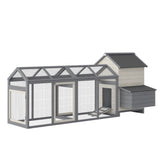 PawHut 100" Wooden Chicken Coop with Double Run, Nesting Box, Gray