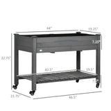 Outsunny 47" x 21" Elevated Wooden Planter Bed with Lockable Wheels, Storage Shelf, Filter Fabric & Drainage Holes, Gray
