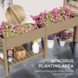 Outsunny 7.8' x 2' x 2.6' Elevated Wooden Planter Bed with Side Table, Shelf, Bed Liner & Drain Holes, Tan