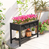 Outsunny 47" x 22" x 31.5" Elevated Planter Bed with Storage Shelf, Drainage Holes and Liner, Black