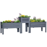 Outsunny Wooden Elevated Planter Bed with Bed Liner, Set of 3, Gray