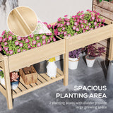Outsunny 7.8' x 2' x 2.6' Elevated Wooden Planter Bed with Side Table, Shelf, Bed Liner & Drain Holes, Natural