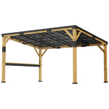 Outsunny 10' x 14' Wooden Gazebo, Hardtop Lean-to Gazebo with Galvanized Steel Sloped Roof, Bar Shelf, Natural Wood