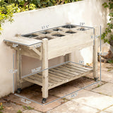 Outsunny 48" x 21" x 34" Wooden Elevated Planter Bed with 8 Pocket Grow Grid, Lockable Wheels, Foldable Side Clapboard, Filter Fabric, and Drainage Holes, Natural
