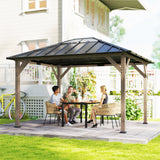 Outsunny 10' x 16' Wood Frame Gazebo with Hardtop Galvanized Steel Roof, UPF50+ Sun Protection, Clear Roof Top, Light Walnut
