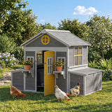 PawHut Wooden Chicken Coop for 2-4 Hens, with Nesting Boxes, Waterproof Roof, Windows
