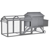 PawHut 96.5" Portable Chicken Coop for 2 - 4 Chickens, With Henhouse, Run, Nesting Box, Wheels, Gray
