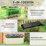 Outsunny 6' x 2' x 2' Galvanized Metal Raised Garden Bed with Crop Cage and Shade Cloth, Cream