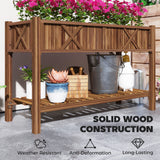Outsunny 47" x 22" x 31.5" Elevated Planter Bed with Storage Shelf, Drainage Holes and Liner, Brown