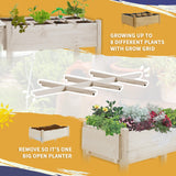 Outsunny 48" x 21" x 34" Wooden Elevated Planter Bed with 8 Pocket Grow Grid, Lockable Wheels, Foldable Side Clapboard, Filter Fabric, and Drainage Holes, Natural