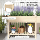 Outsunny 7.8' x 2' x 2.6' Elevated Wooden Planter Bed with Side Table, Shelf, Bed Liner & Drain Holes, Natural