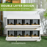 PawHut Chicken Nesting Box, 8 Compartment Wood Laying Boxes for Chicken Coop with Egg Collection Trays Perches