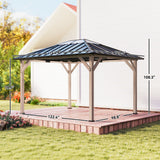Outsunny 10' x 16' Wood Frame Gazebo with Hardtop Galvanized Steel Roof, UPF50+ Sun Protection, Clear Roof Top, Light Walnut