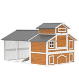 PawHut 79" Chicken Coop for 6 Chickens with Run, Wooden Chicken House with Nesting Boxes and Pull-Out Tray