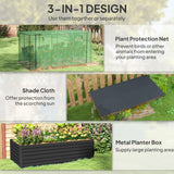 Outsunny 7.5' x 3.5' x 2' Galvanized Metal Raised Garden Bed with Crop Cage and Shade Cloth, Dark Gray