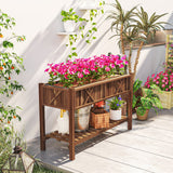 Outsunny 47" x 22" x 31.5" Elevated Planter Bed with Storage Shelf, Drainage Holes and Liner, Brown
