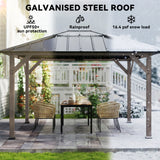 Outsunny 10' x 16' Wood Frame Gazebo with Hardtop Galvanized Steel Roof, UPF50+ Sun Protection, Clear Roof Top, Light Walnut