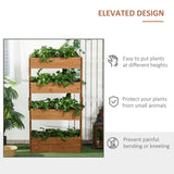 Outsunny Wooden Elevated Planter Bed, 4-Tier with Bed Liners, Self-Draining, Natural