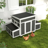 PawHut Portable Wooden Chicken Coop with Nesting Box for 6 Chickens, Dark Gray