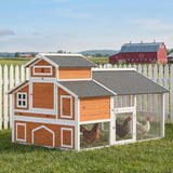 PawHut 79" Chicken Coop for 6 Chickens with Run, Wooden Chicken House with Nesting Boxes and Pull-Out Tray