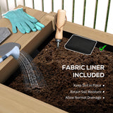 Outsunny 7.8' x 2' x 2.6' Elevated Wooden Planter Bed with Side Table, Shelf, Bed Liner & Drain Holes, Tan