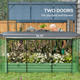 Outsunny 7.5' x 3.5' x 1' Galvanized Metal Raised Garden Bed with Crop Cage and Shade Cloth, Green
