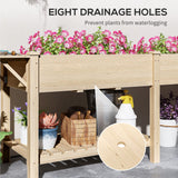 Outsunny 7.8' x 2' x 2.6' Elevated Wooden Planter Bed with Side Table, Shelf, Bed Liner & Drain Holes, Natural