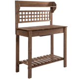 Outsunny 39" Wooden Potting Table with Sliding Tabletop, Dry Sink, Storage Shelf, Brown