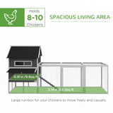 PawHut 137" Wooden Chicken Coop for 8-10 Chickens, Backyard, Gray