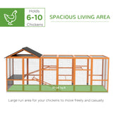 PawHut 141.75" x 48" x 61" Wooden Chicken Coop & Run for 6 - 10 Chickens, Hen House Add-On with Storage, Perches, Natural
