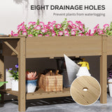 Outsunny 7.8' x 2' x 2.6' Elevated Wooden Planter Bed with Side Table, Shelf, Bed Liner & Drain Holes, Tan