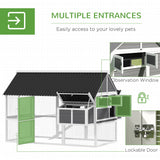 PawHut Wooden Chicken Coop with Run, 2 Nesting Boxes, 2 Roosting Bars, Ramp & Tray, 6-8 Chickens, Gray