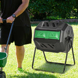 Outsunny Tumbling Compost Bin, Dual Chamber Rotating Composter, 43 Gallon, Green