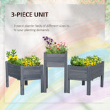Outsunny Wooden Elevated Planter Bed with Bed Liner, Set of 3, Gray
