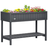 Outsunny 43" x 18" x 30" Wooden Elevated Planter Bed with 8 Slots and Open Shelf, Gray