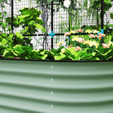 Outsunny Raised Garden Beds Set with Arch Trellis, Climbing Net, 2 - 6.5 x 2 ft Galvanized Planter Boxes, Light Green