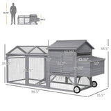 PawHut 96.5" Portable Chicken Coop for 2 - 4 Chickens, With Henhouse, Run, Nesting Box, Wheels, Gray