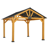 Outsunny 11' x 13' Hardtop Gazebo with Galvanized Steel Roof, Wooden Frame, Ceiling Hook, Natural Wood Finish