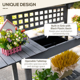 Outsunny 39" Wooden Potting Table with Sliding Tabletop, Dry Sink, Storage Shelf, Gray