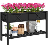 Outsunny 47" x 22" x 31.5" Elevated Planter Bed with Storage Shelf, Drainage Holes and Liner, Black