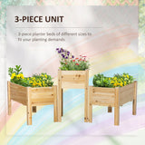 Outsunny Wooden Elevated Planter Bed with Bed Liner, Set of 3, Natural