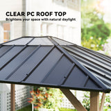 Outsunny 10' x 16' Wood Frame Gazebo with Hardtop Galvanized Steel Roof, UPF50+ Sun Protection, Clear Roof Top, Light Walnut